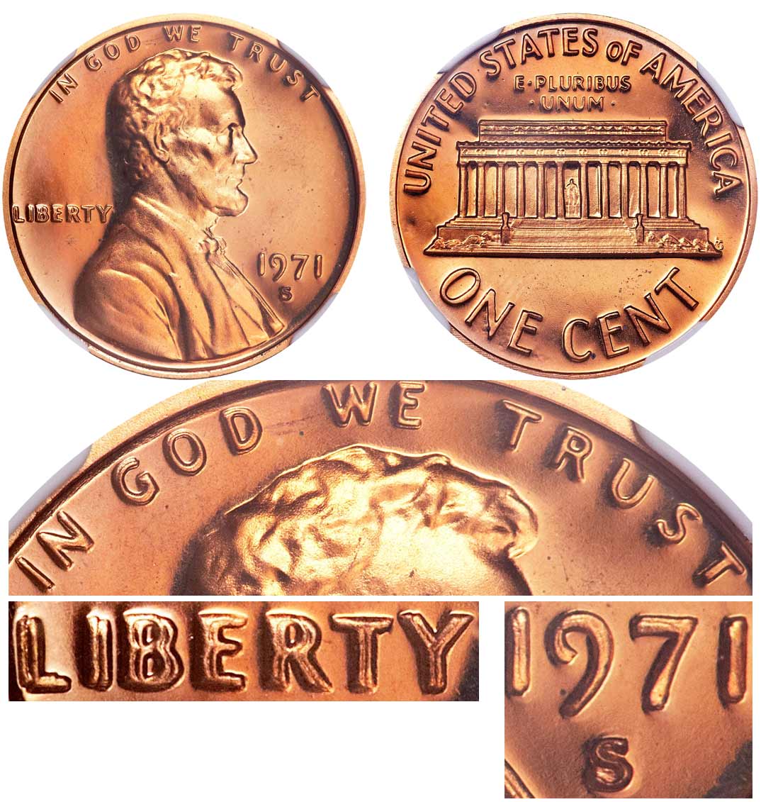 1971 S Lincoln Memorial Cent Doubled Die Obverse Copper Alloy Penny