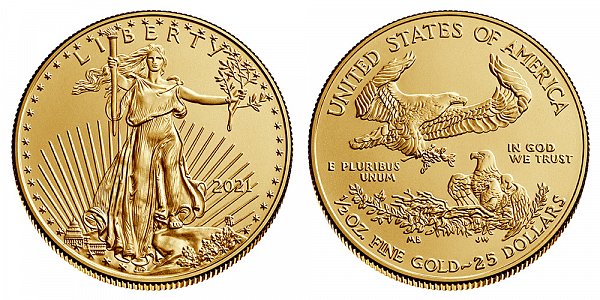 American Gold Eagle Bullion Coins $25 Half Ounce Gold - Type 1 US Coin