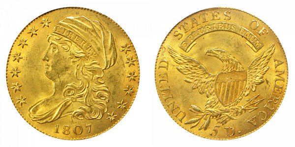 Capped Bust Gold $5 Half Eagle Capped Draped Bust - Head Facing Left US Coin