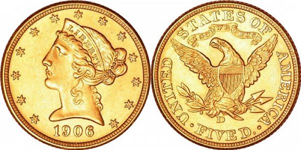 Coronet Head Gold $5 Half Eagle Type 2 - With Motto - Liberty Head - Early Matron Gold Coins US Coin