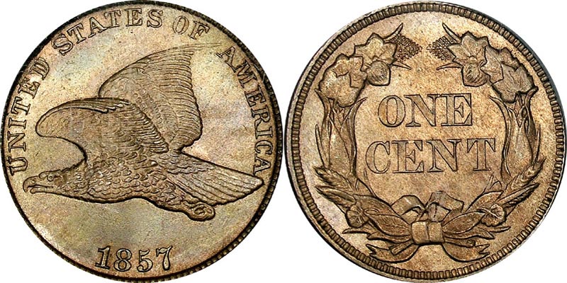Flying Eagle Penny (1856-1858). Designer - Engraver: James B Longacre Metal 