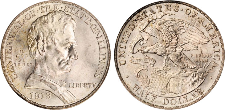 1918 Lincoln Illinois Centennial Silver Half Dollar