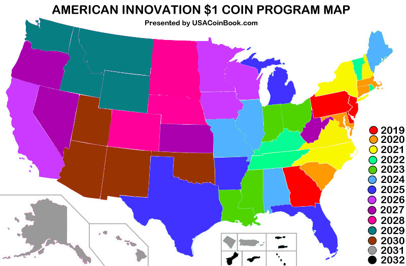 Innovation Statehood Dollars Map - Coin Map