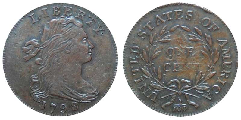 1798 Draped Bust Large Cent Reverse of 1795 Early Copper Penny Coin