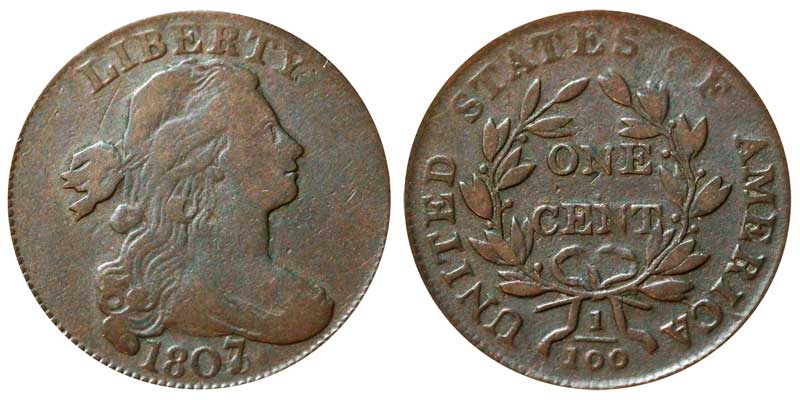 1807 Draped Bust Large Cent Large 1807 - 7 Over 6 - Pointed 1 Early