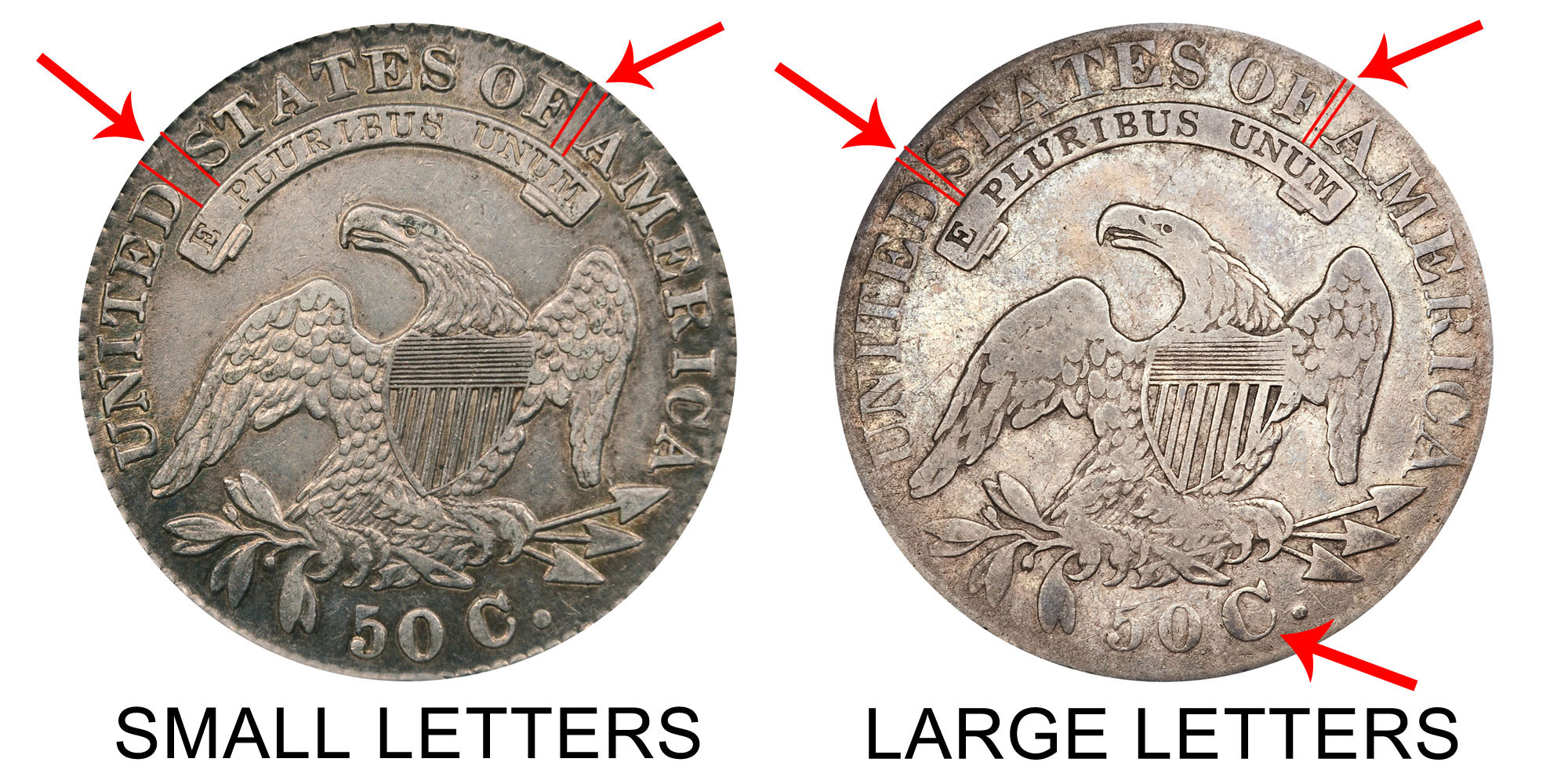 1830 Capped Bust Half Dollar All Varieties Lettered Edge Coin Value Prices, Photos & Info