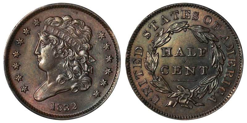 1832 Classic Head Half Cent Early Copper Half Penny Coin Value ...
