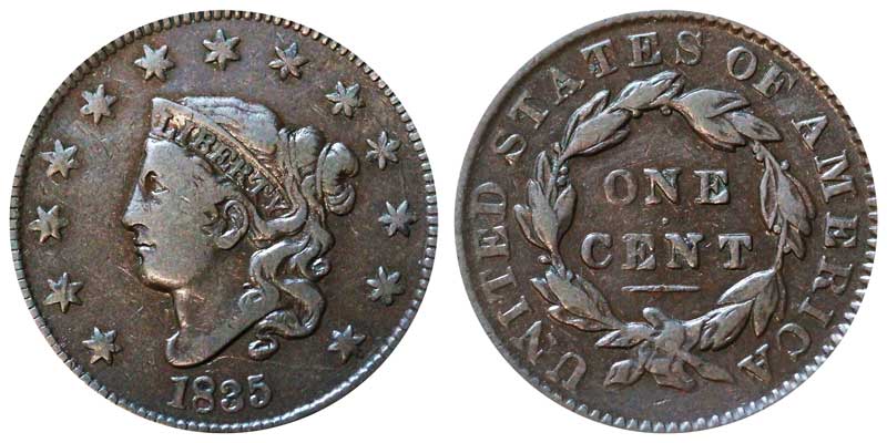 1835 Coronet Liberty Head Large Cent Large 8 and Stars Matron Early Copper  Penny Coin Value Prices, Photos & Info