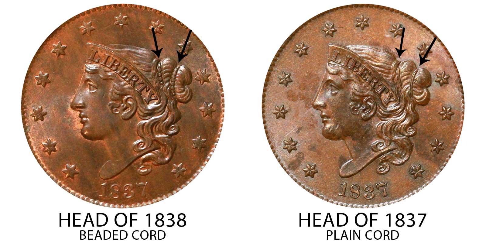 IN 2X2-5 AVAILABLE MATRON HEAD 1837 LARGE CENT GOOD 