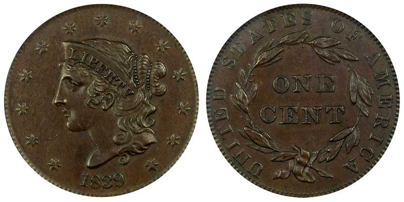 1839 Coronet Liberty Head Large Cent Booby Head Matron Early Copper Penny Coin Value Prices, Photos & Info