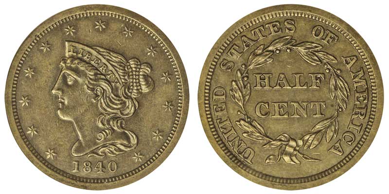 Braided Hair Half Cent (1840-1857) - Coins for sale on Collectors Corner