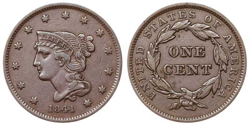 1841 Braided Hair Liberty Head Large Cent Small Date Early Copper