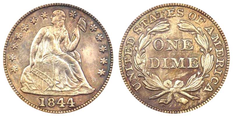 1844 Seated Liberty Dime Coin Value Prices, Photos & Info