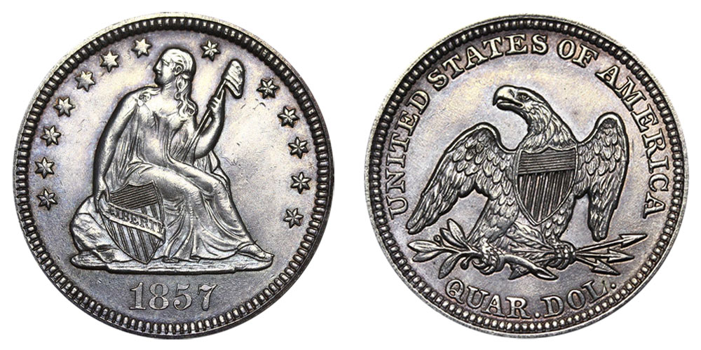 1857 Seated Liberty Quarter Coin Value Prices, Photos & Info