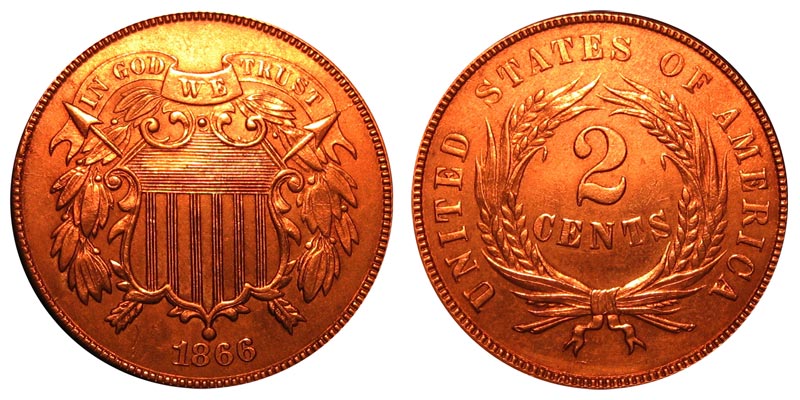 1866 Two Cent Pieces Coin Value Prices, Photos & Info