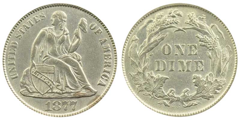 1877 CC Seated Liberty Dime Coin Value Prices, Photos & Info