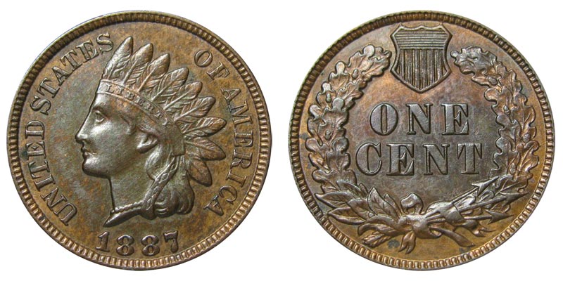 1887 Indian Head Cent Penny US Coin GOOD-VG 
