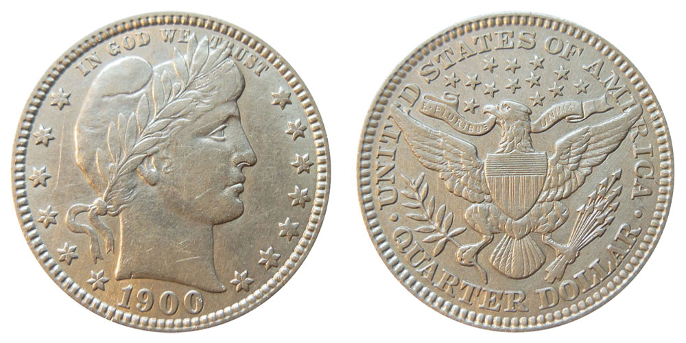 1900 25c Barber Silver Quarter US Coin 