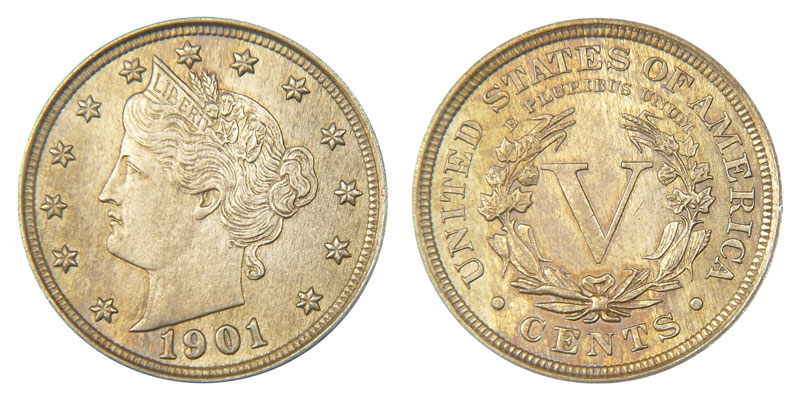 1901 Liberty Head "V" Nickel Coin Value Prices, Photos & Info