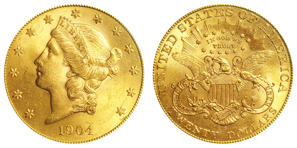1904 S Coronet Head Gold 20 Double Eagle Liberty Head