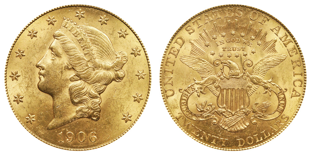 2021年秋冬新作 ゴールド シルバー アンティークコイン #5742 Eagle Double Gold Liberty $20 1906