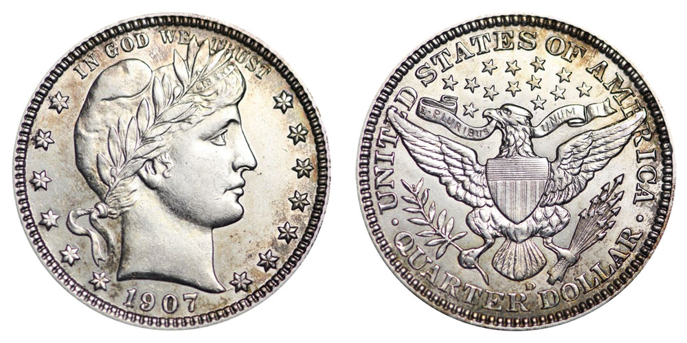 1908 D 25c Barber Silver Quarter Dollar Denver