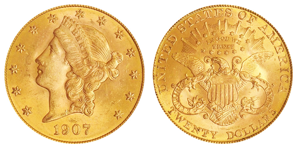 1907 Coronet Head Gold $20 Double Eagle Liberty Head - Twenty ...