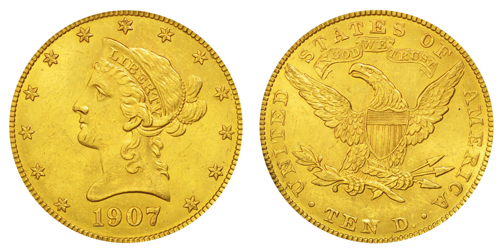 Random Date 1866-1907 $10 Liberty Eagle Gold Coin With Motto AU SKU36946 