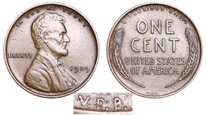 1909 Lincoln Wheat Penny VDB Coin Value Prices, Photos & Info