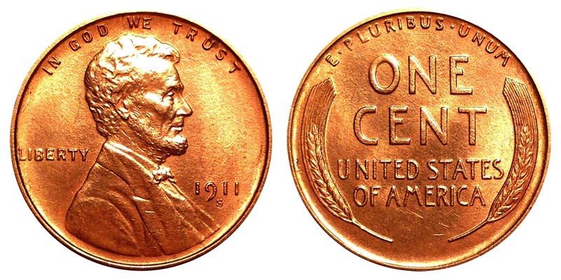 1911-S 1c Lincoln Wheat Cent Penny Genuine 