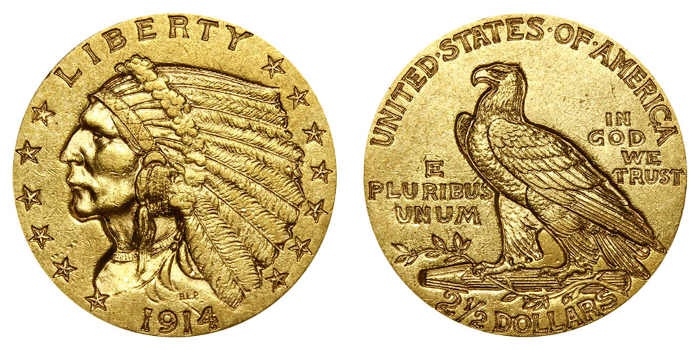 1914 Indian Head Gold $2.50 Quarter Eagle Early Gold Coins Coin