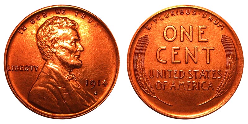 1914 S Lincoln Wheat Cent 1c Fine or Better Quality