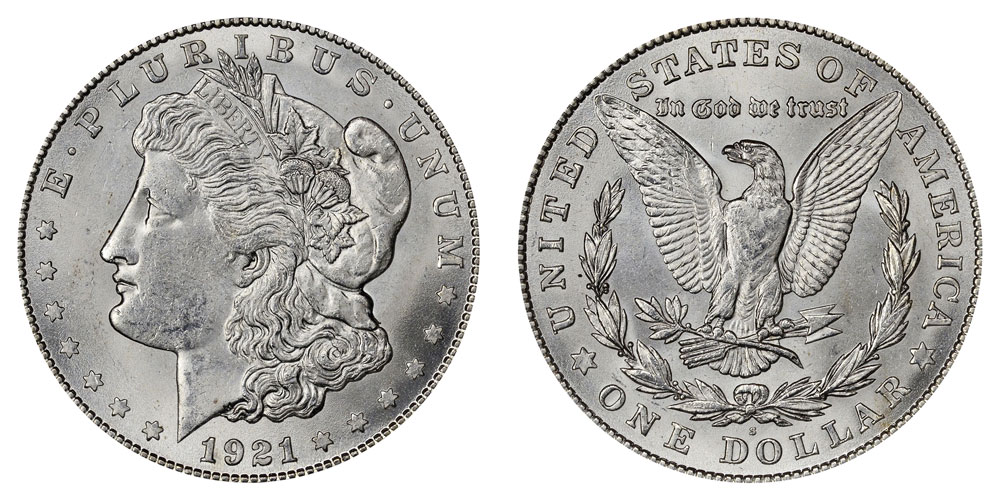 SKU#195666 1921 Morgan Silver Dollar Dove of Peace Card BU 