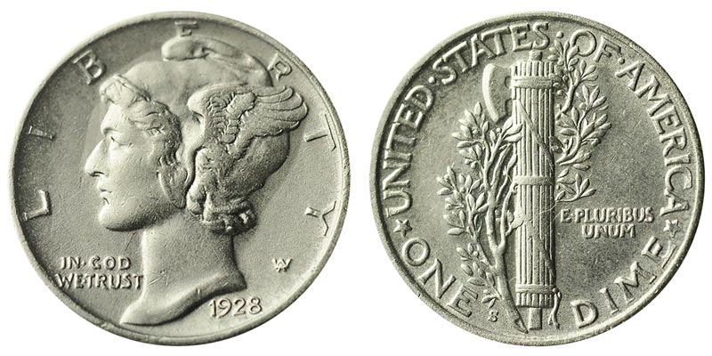 1928 S 10c Mercury Silver Dime US Coin Average Circulated 