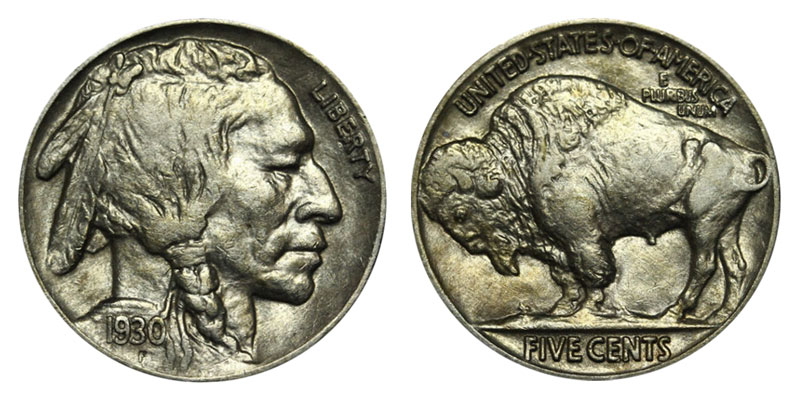 1930 5c Indian Head Buffalo Nickel US Coin Borderline Uncirculated 