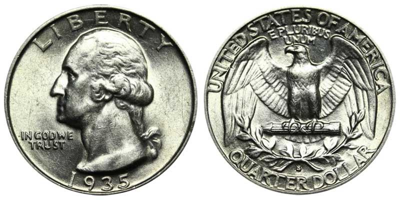 1935 s   Silver Washington quarter