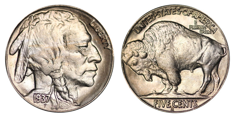 Buffalo Nickel Grades as Very Fine D Mint 1937 US 