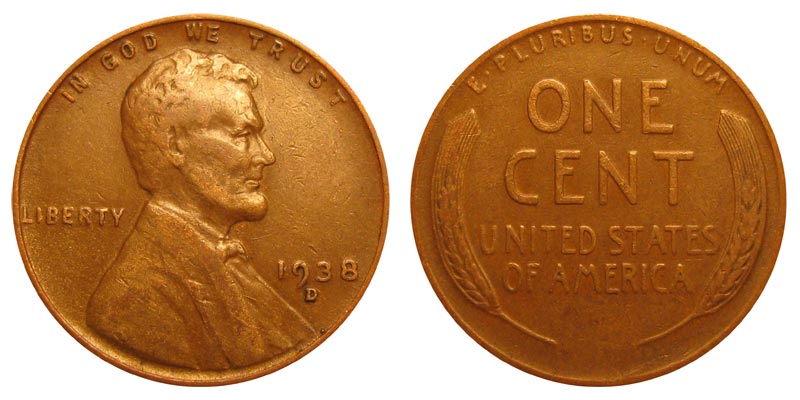 red // *Fresh OBW Coin* // 1 Coin 1938-D Lincoln Wheat Penny Cent // Gem BU