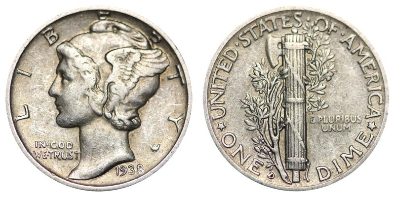 Details about   1938 or 1938-D or 1938-S  US Mercury Dimes in Circulated condition...see Photos 