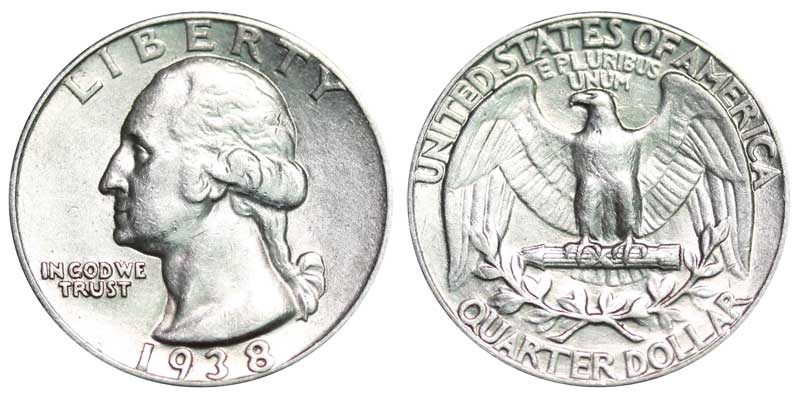 1938 S 25c Washington Silver Quarter US Coin Average Circulated 