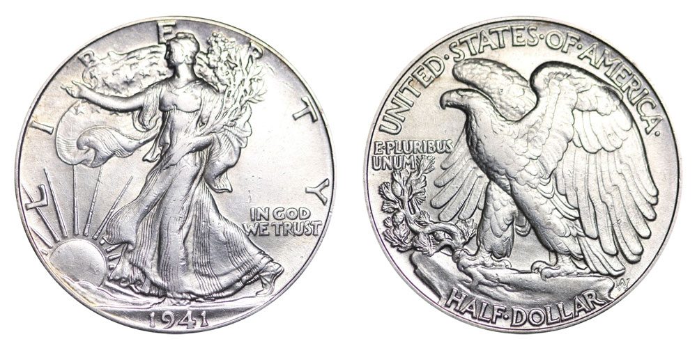 Average Grade of Coin You Receive is Photographed 1941-p Walking Liberty Half 