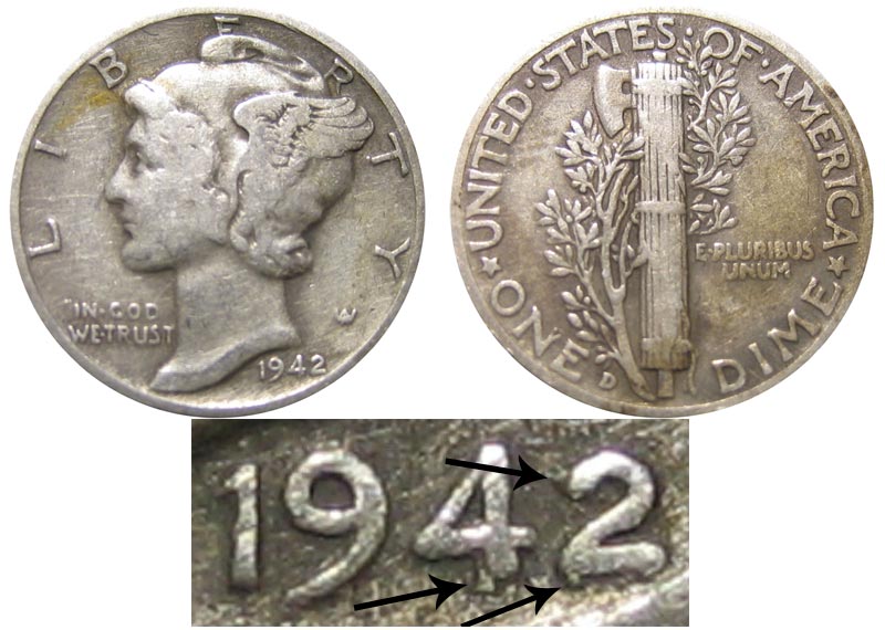 1942 D Mercury Silver Dime 42 Over 41 Coin Value Prices, Photos & Info