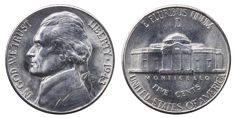 1943 D Silver Jefferson Nickel BU 