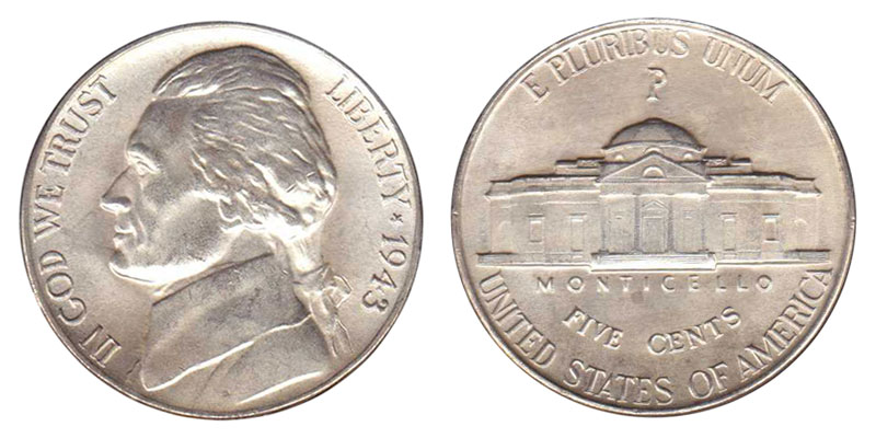 1943 P  BU Jefferson Nickel Silver War Nickel Pulled From OBW Roll 