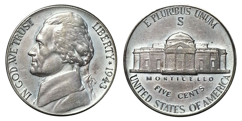 1943-D Gem BU Silver Jefferson nickel