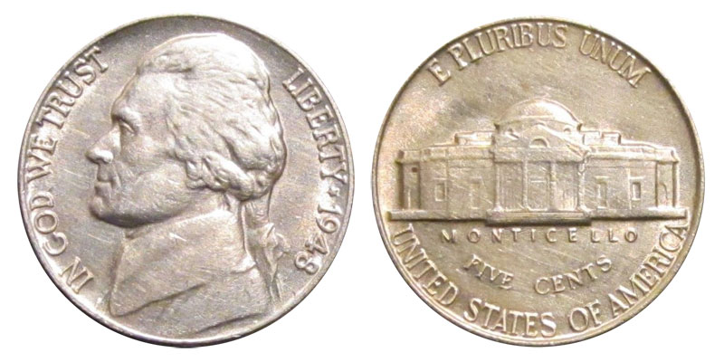 15% off 5+ 1948 S Jefferson Nickel 
