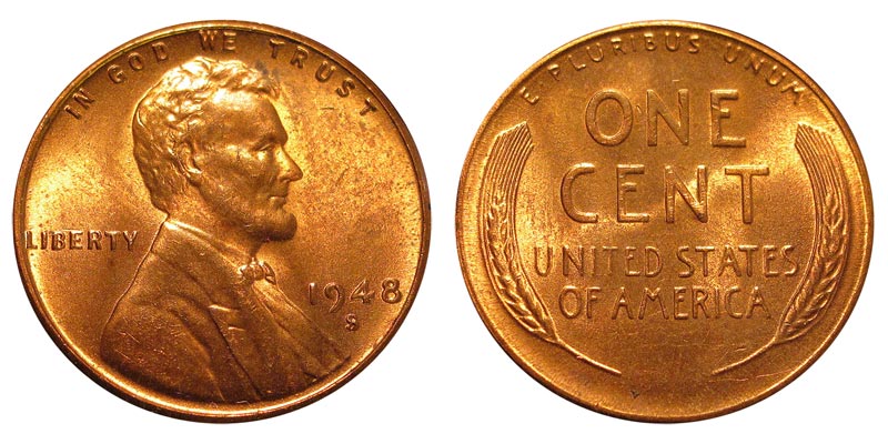 BU from a nice roll 1948 S Lincoln Cent