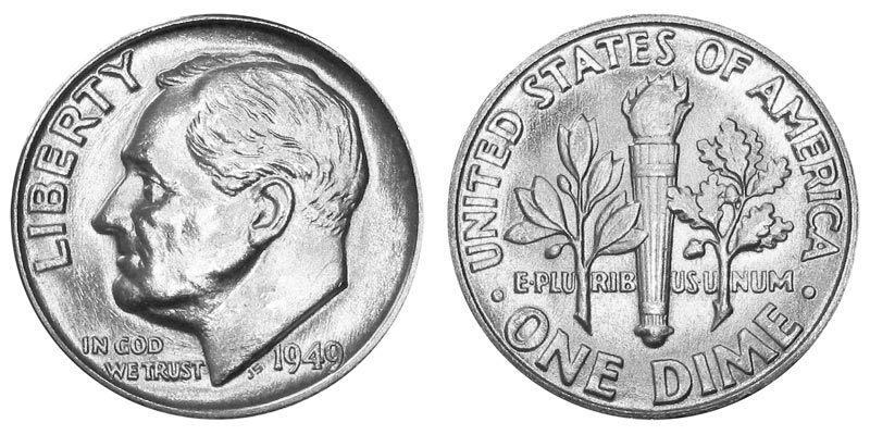 1 coin 1949-P Silver Roosevelt Dime 