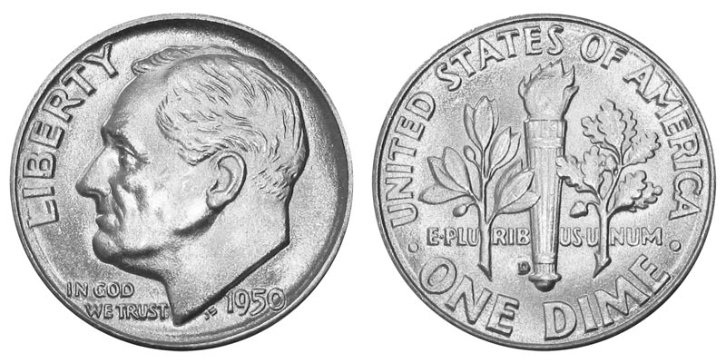 1950 Roosevelt Dime Proof 90% Silver Gem Brilliant US Coin 