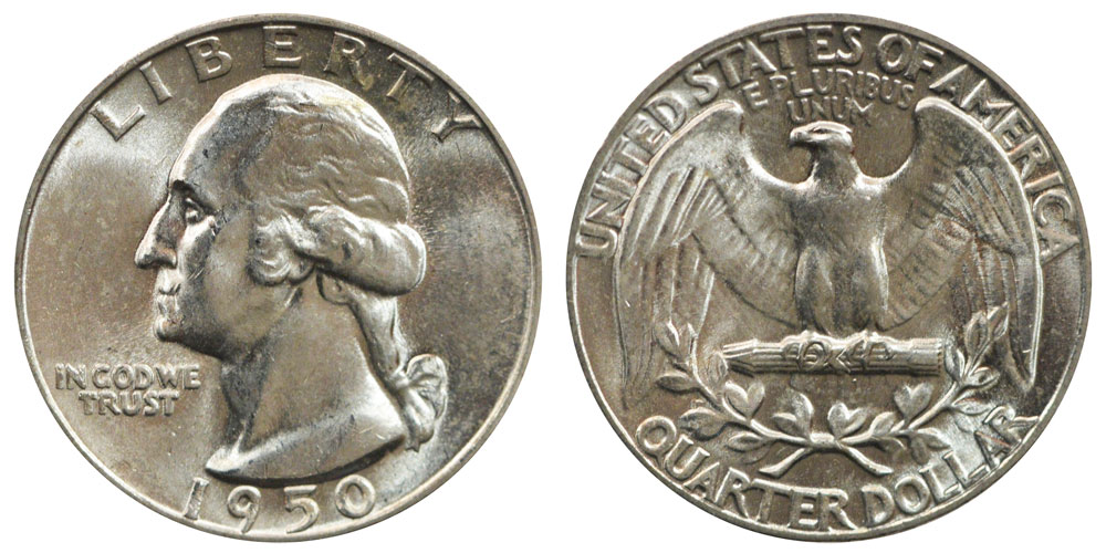 1950 25c Washington Silver Quarter US Coin BU Uncirculated Mint State 